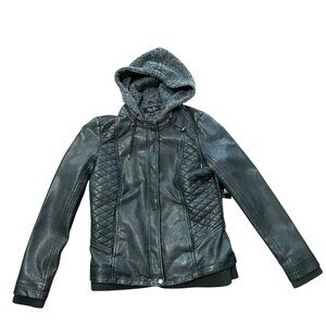 Black Leather Jacket with Hood